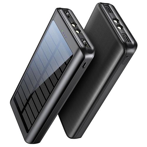 Banque D'énergie Solaire 30 000 Mah, Batterie De Chargeur Portable Avec 2 Ports De Sortie Et 2 Ports D'entrée, Banque D'alimentation Universelle Usb C Avec Lampe De Poche Et Indicateur 4 Led Pour