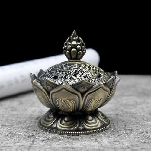 Brûleur d'encens fleur de Lotus porte-bouddha bouddhiste en laiton Mini encensoir en bois de santal encens artisanat en métal décoration de la maison A-Bronze