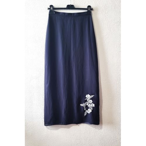 Jupe Longue Caroll Taille 34/36 Grise Motifs Fleurs Brodées Doublée