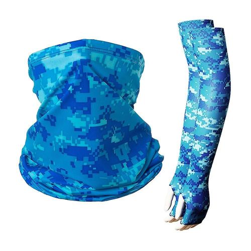 Ensemble De Foulards Unisexe Avec Manches De Protection Solaire En Plein Air, Tendance D'été, Équipement De Sport De Cyclisme, Taille Unique, Camouflage Bleu