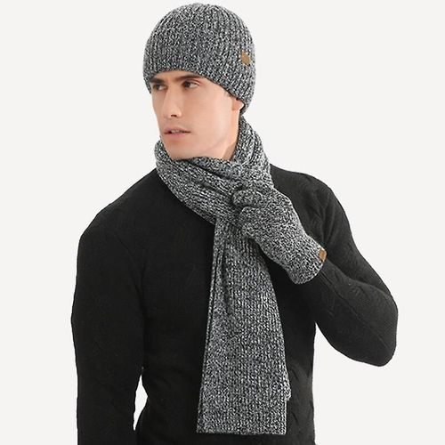 Costume Chaud Haut De Gamme Pour L'hiver Et L'automne, Laine Tricotée, Couleurs Mélangées, Écharpe Épaisse, Gants, Costume Trois Pièces, Taille Unique, Blanco