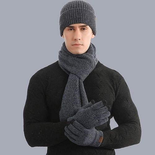 Costume Chaud Haut De Gamme Pour L'hiver Et L'automne, Laine Tricotée, Couleurs Mélangées, Écharpe Épaisse, Gants, Costume Trois Pièces, Taille Unique, Vert