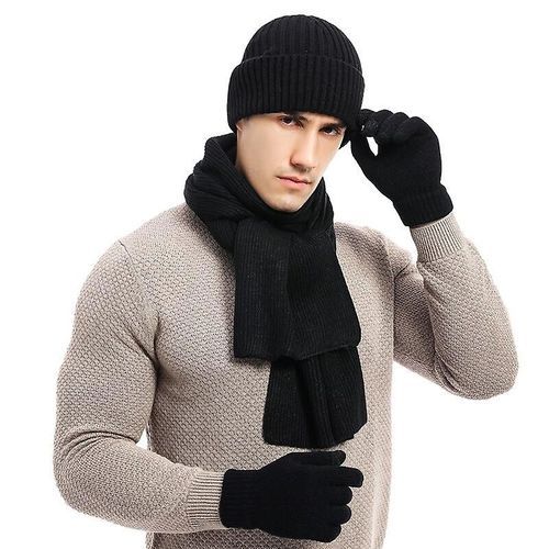 Costume Chaud Haut De Gamme Pour L'hiver Et L'automne, Laine Tricotée, Couleurs Mélangées, Écharpe Épaisse, Gants, Costume Trois Pièces, Taille Unique, Noir