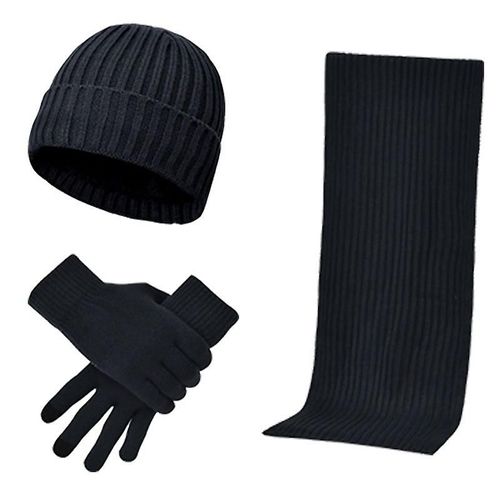 Style Européen Et Américain Hommes Et Femmes Laine Épaisse Tricoté Écharpe Gants Ensemble Chaud Trois Pièces Ensemble Taille Unique Rayé Marine