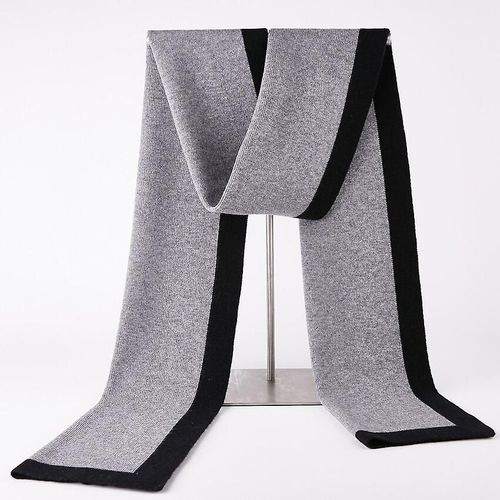Écharpe En Pure Laine Mérinos Pour Hommes Nouvelle Écharpe D'hiver Haut De Gamme Britannique Simple Garçons Châle Coupe-Vent Et Chaud En Plein Air Cadeau D'anniversaire Taille Unique Noir-Gris
