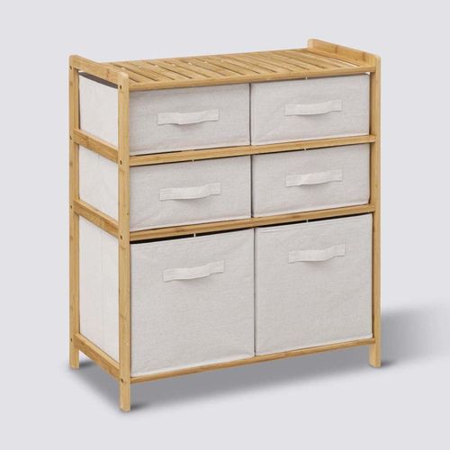 Meuble Avec 6 Paniers En Bambou Et Tissu "Tidy Box" - Beige - L 66 X P 33 X H 78,5 Cm