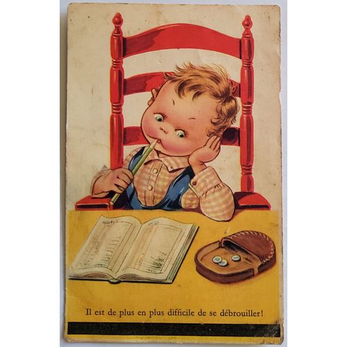Carte Postale Ancienne, France, Petit Garçon Fait Ses Comptes, Porte Monnaie