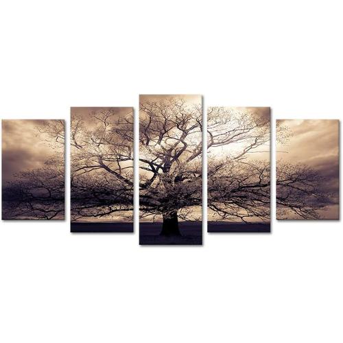 Arbre CanvaWall Art Sépia Arbre Ciel Photo Impression d'art moderne pour la maison, le bureau, le salon, décoration mystérieuse forêt fantastique, étiré et 150 x 80 cm. (sans cadre)