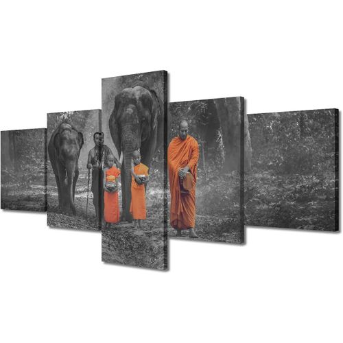 CanvaWall Art Poster éléphant Zen Bouddhiste Décoration murale pour salon Noir et blanc Décoration d'intérieur moderne pour murs de maison Blanc 150 x 80 cm. (sans cadre)