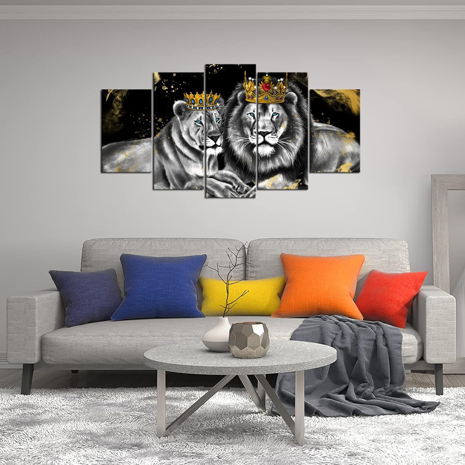 Tableau mural sur toile avec lion, roi et reine avec couronn... - 3