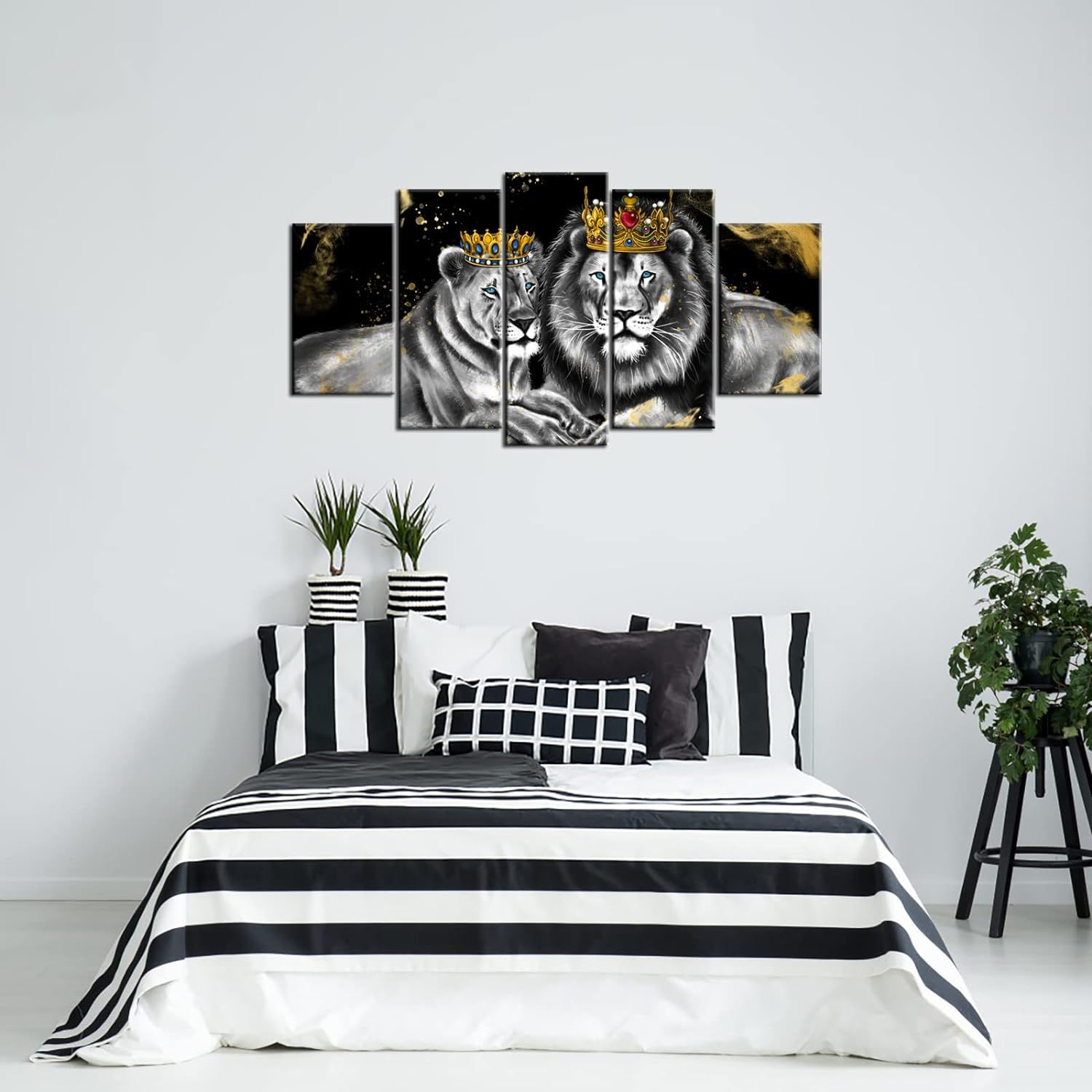 Tableau mural sur toile avec lion, roi et reine avec couronn... - 4