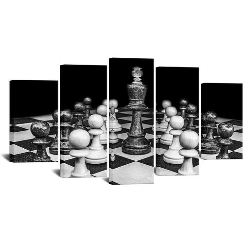 CanvaWall ? peintures d'art noir et blanc, roi et chevalier d'échecs, images imprimées, affiche d'art pour décoration murale de salon 150 x 80 cm. (sans cadre)