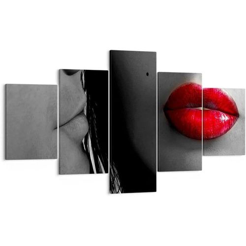 Impression sur toile murale avec personnes, femme, homme, lèvres rouges, baiser, impressions artistiques pour décoration de la maison, salon, chambre à coucher 150 x 80 cm. (sans cadre)