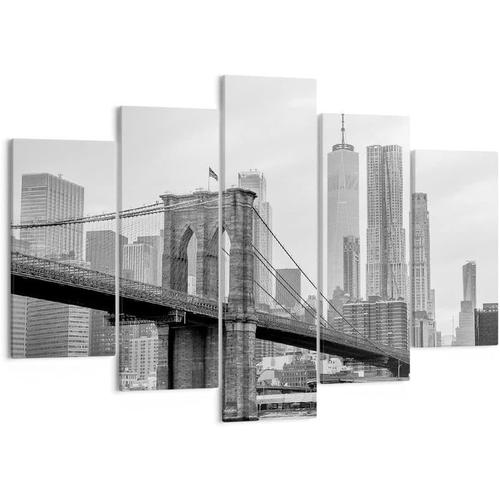 Impression sur toile murale New York Brooklyn Bridge Manhattan City Impressions sur toile pour décoration de la maison, salon, chambre à coucher 150 x 80 cm. (sans cadre)