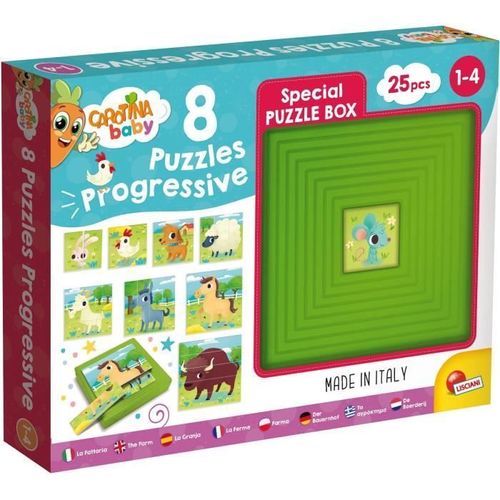 9 Puzzles Progressifs - Carotina Baby - La Ferme - Avec Support Auto Correctif - Lisciani