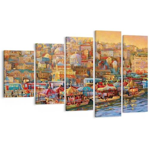 Art mural sur toile - Architecture - Ville d'Istanbul - Port de Turquie - Impressions sur toile pour décoration de la maison, salon, chambre à coucher 150 x 80 cm. (sans cadre)