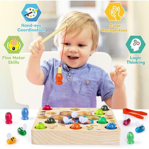 Jeux Enfants 2 Ans,Montessori 2 3 4 5 Ans,Jeux Montessori,Jeu de Peche Magnetique,Jouet en Bois Educatifs Puzzle Cadeaux pour Bébés Garçons et Filles de Noël