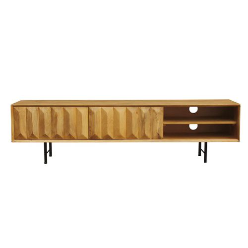 Meuble Tv En Bois Clair Manguier Massif Gravé L160 Cm Agra