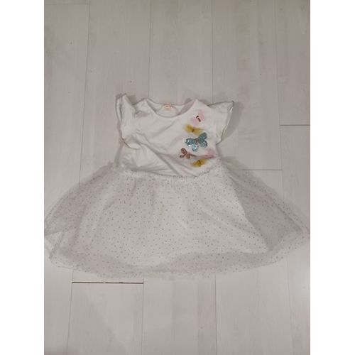 Robe Blanche A Paillettes Et Papillons,Taille 6 Ans