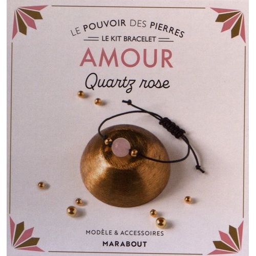Le Kit Bracelet Amour - Quartz Rose - Pack Avec 1 Perle Ronde En Quartz Rose, 2 Petites Perles Dorées, 70 Cm De Coton Ciré, 1 Livre D'explications