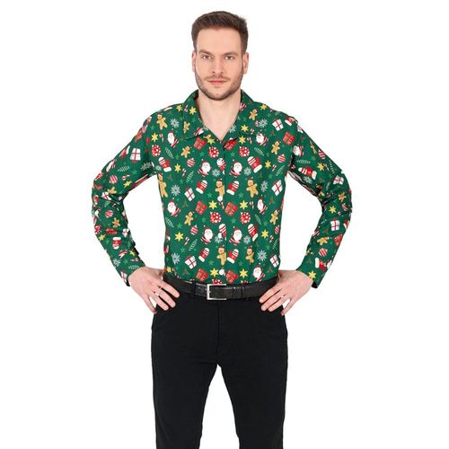 Chemise À Motifs Santa Claus Vert Homme