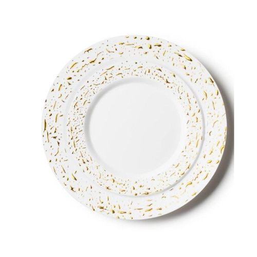 32 Assiettes Réutilisables Pépites Or Fond Blanc