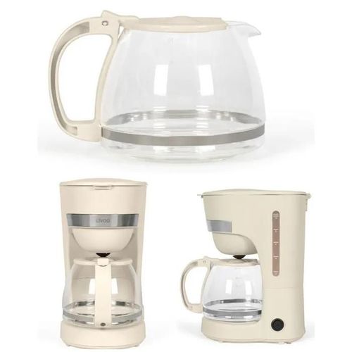 Cafetière Électrique Carafe En Verre Beige 1.25l Tasses 750w Fonction Maintien Au Chaud, Système Anti-Gouttes, Arrêt Automatique