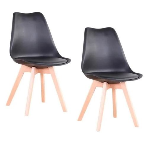 Lot De 2 Chaises Scandinaves Noir Chaise De Salle À Manger Design En Similicuir Et Bois Massif