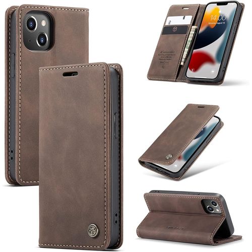 Coque Iphone 13 Mini, Antichoc Anti-Rayures Tpu Cuir Protection Housse Etui Iphone 13 Mini 5.4"", Souple Mince Flip Magnetique Adsorption Support Portefeuille Carte Camera Protecteur, Cafe