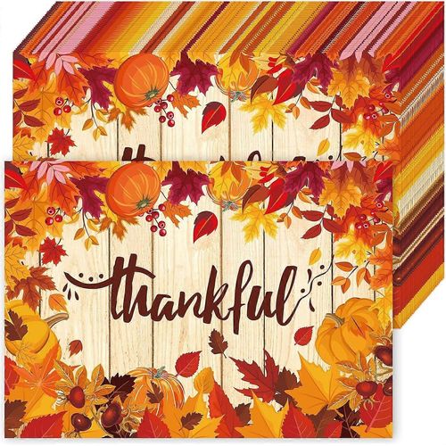 50Pcs Automne Papier Sets de Table Feuilles Drable Citrouille Thanksgiving Sets de Table Automne