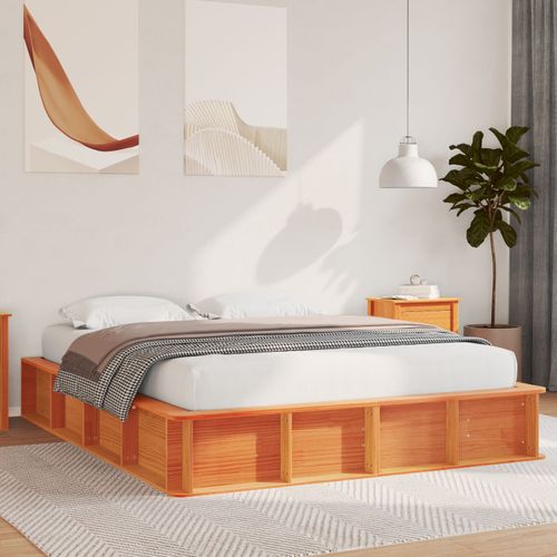 Vidaxl Cadre De Lit Avec Rangement Relevable Marron Ciré 150x200 Cm En Bois Massif De Pin