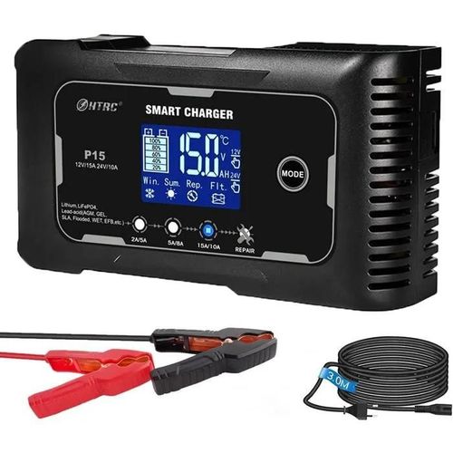 Solamr 15a Car Battery Charger, 12v And 24v Fully Automatic Battery Maintainer, Trickle Charger For Trucks, Motorcycles, Marine Lith