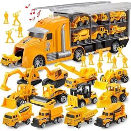 JOYIN 14 in 1 Diecast Construction Truck Toy Set, Play Vehicles Set in One Rider Truck, Birthday Gifts for Kids