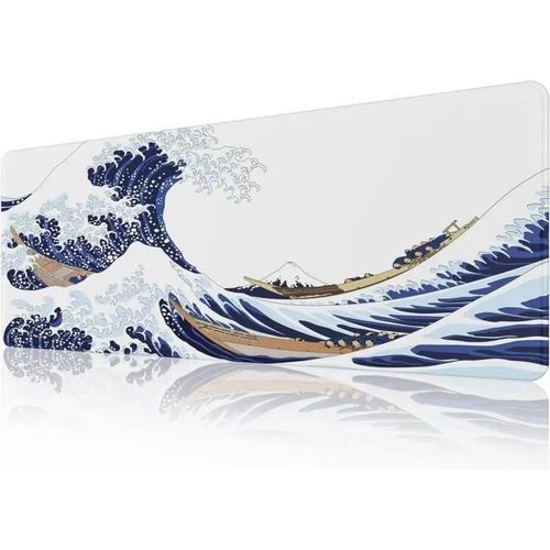 Gaming Tapis de Souris XXL 800 x 300 mm Japon Art Kanagawa Surf,Tapis de Souris Grand Bords Cousus Imperméable Antidérapant pour PC