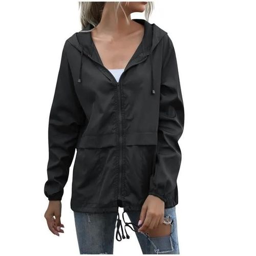Veste Imperméable Coupe-Vent À Capuche Pour Femme - Allowith - Sky - Noir - Confortable Et Tendance