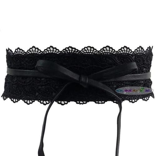 Ceinture Corset Dentelle Large À Nouer Pour Femme -Noir