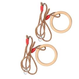 2pcs/Set Anneau De Gymnastique En Bois De Fitness Avec Corde Anneaux De Balançoires En Bois Enfants Jeux Maisonnette