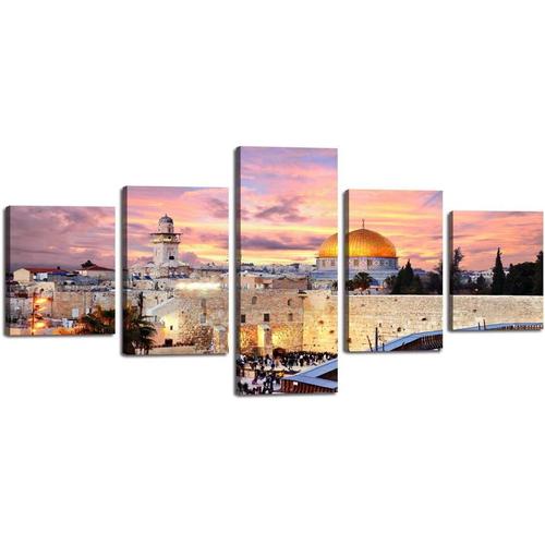 Peinture moderne de Jérusalem sur CanvaWall art mural islamique mosquée imprimés musulmans décoration d'intérieur pour le salon images peinture imprimée MultiHD 50 x 25 cm sans cadre