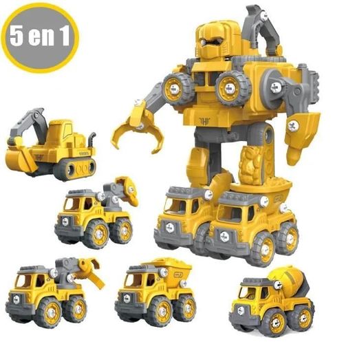 Jouet - AMOUNE - Véhicules de Construction Robot 5 en 1 - Sons et Lumière