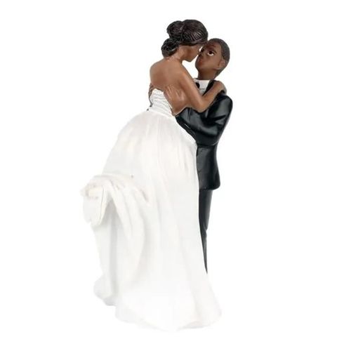 Topper Gâteau Noirs Couple De Mariés En Robe Blanche Et Robe De Soirée Noir, Figurines Pièce Montée Mariage - 14cm