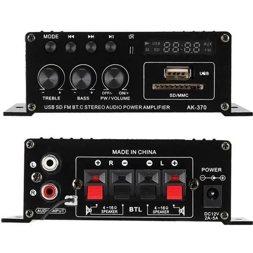 Amplificateur Audio, 12V Mini Amplificateur de Puissance Numérique Hifi Amplificateur Stéréo avec Télécommande pour Enceinte
