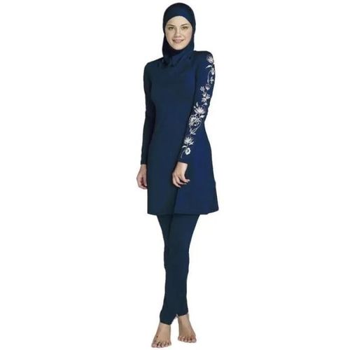 Full Cover Maillots De Bain Musulman Femmes Fleuri Tankini Arab Hijab Swimwear Dames Surfing Beachwear Burkini 6 Couleurs Bleu