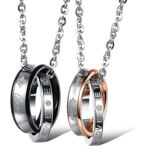 Bijoux 2 Pendentif D\'amitié Collier Amour Pour Homme Et Femme - 2 Chaîne (45cm Et 55cm) - Bague - Oxyde De Zirconium Acier