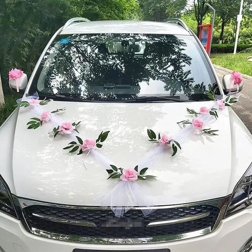 Ruban De Décoration De Mariage Pour Voiture, Ruban Décoratif Et Fleur Artificielle Voiture De Mariage De Couple De Mariée