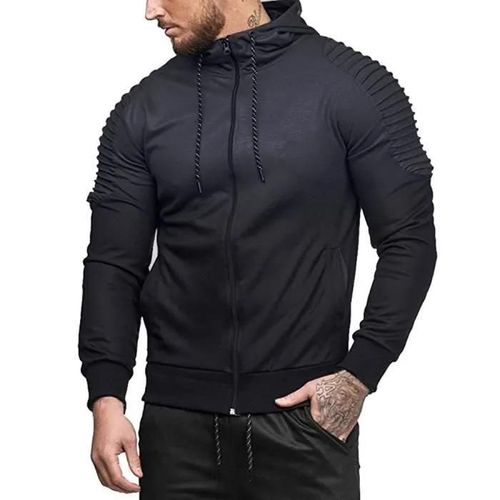 Huadedu Automne Hiver Long Hommes Manches De Splicing Fold Haut À Capuche Chemisier Survêtements Gris Foncé