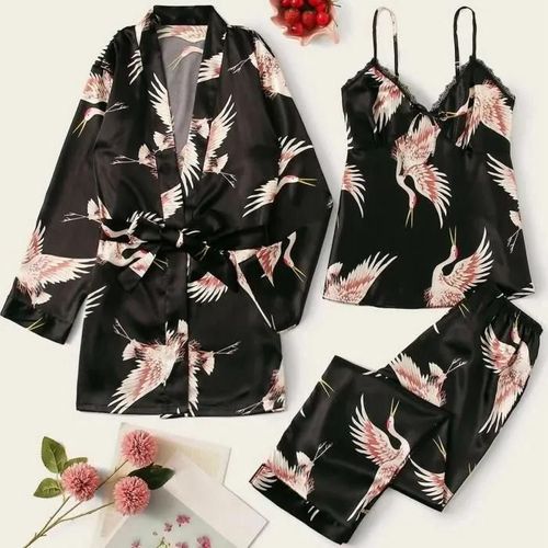 Satin Soie Pyjamas Femmes Chemise De Nuit Lingerie Robes Sous-Vêtements Vêtements De Nuit Sexynoir