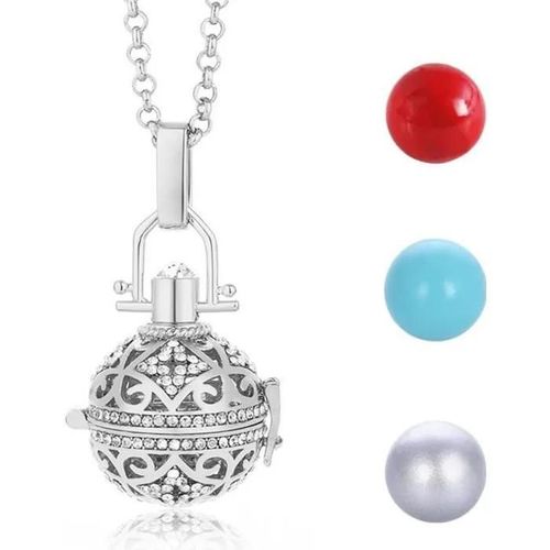 Bola De Grossesse, Motif Ciel Étoile Étincelante, Sautoir Chaîne Argenté Avec 3 Couleur De Grelot ( Rouge- Bleu - Argenté )