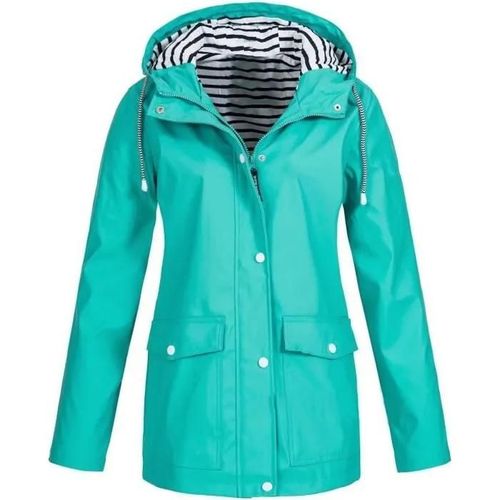 Veste De Pluie Solide Pour Femmes En Plein Air Grande Taille Imperméable À Capuche Coupe-Vent - Vert