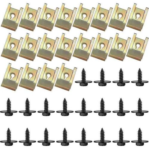 40 Pièces U-Clips et Vis Kit Universal Metal,Vis et Ecrou Cage U-clip Voiture,U-Nuts Vis de Panneau de Porte de Voiture Clip