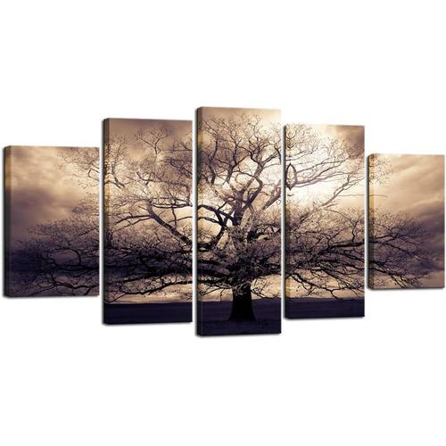 CanvaWall Art Photo d'arbre de vie sépia sur toile avec forêt fantastique mystérieuse pour la maison, le bureau, le salon, la galerie 50 x 25 cm. (sans cadre)